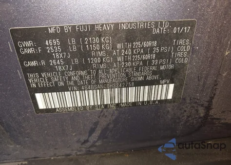 2017 Subaru Outback 2.5I Limited из США, поврежденный, VIN 4S4BSANC0H3342758